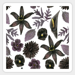 Black Watercolor Floral Pattern Sticker